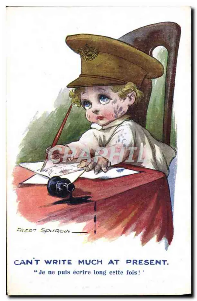 Kleiner Junge in militärischem Uniform — mit Feder schreibend — Fred Spurgin, Serie N.A. Nr.1004 - Vorderseite