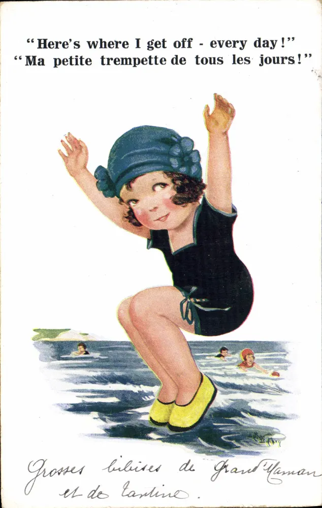 Bambina che salta in mare — illustrazione — editore non visibile - Recto