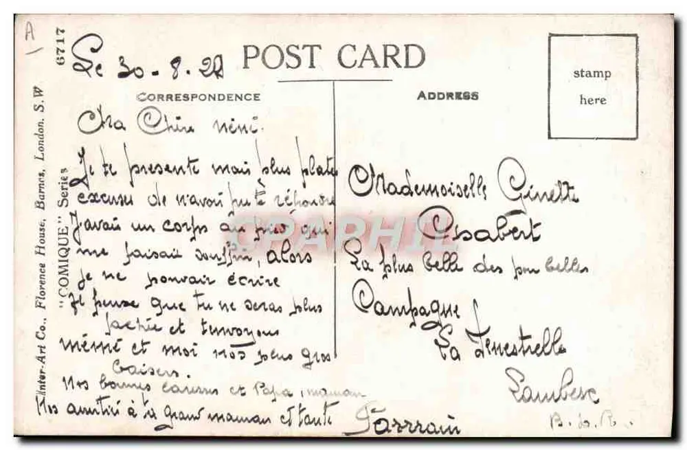 Meisje verrast voor een donatiekist — G. de Rayyard Journa — serie 6717 - Achterkant