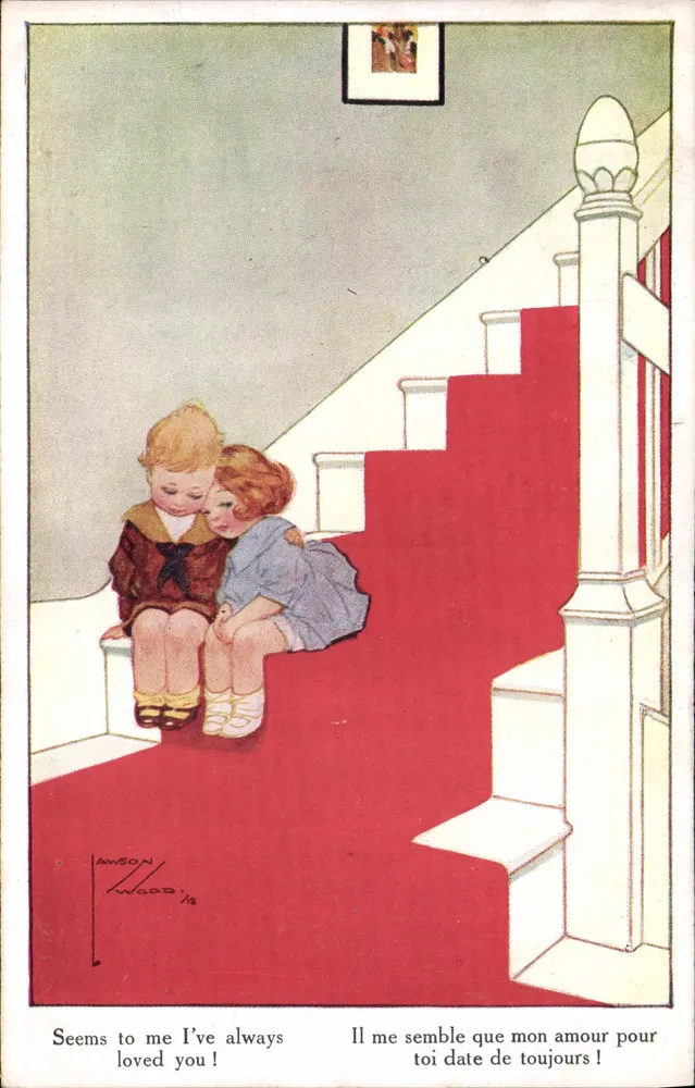 Dois crianças em uma escada vermelha — ilustração de Johnson Wood — série 'ARTISTIQUE' n°2591 - Frente