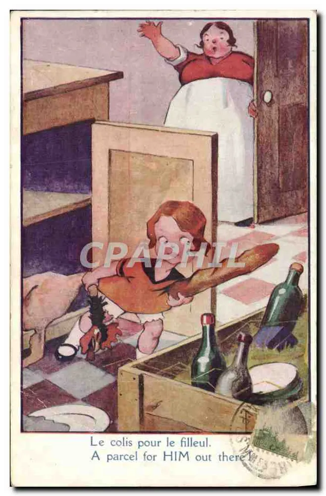Filleul — Küchen-Szene mit Paket — Éditeur Lafayetté, Serie Nr. 035 - Vorderseite