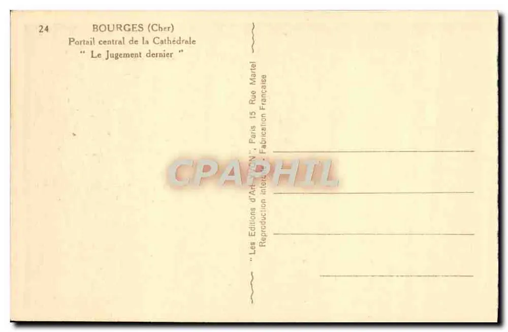 Bourges (Cher) — Zentralportal der Kathedrale, "Das Gericht des Letzten Tages" — Les Éditions d'Art "N." Paris - Rückseite
