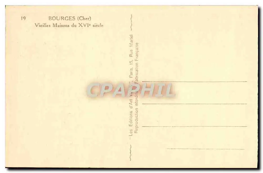 Bourges (Cher) — Alte Häuser des 16. Jahrhunderts — Les Éditions d'Art Marcel - Rückseite