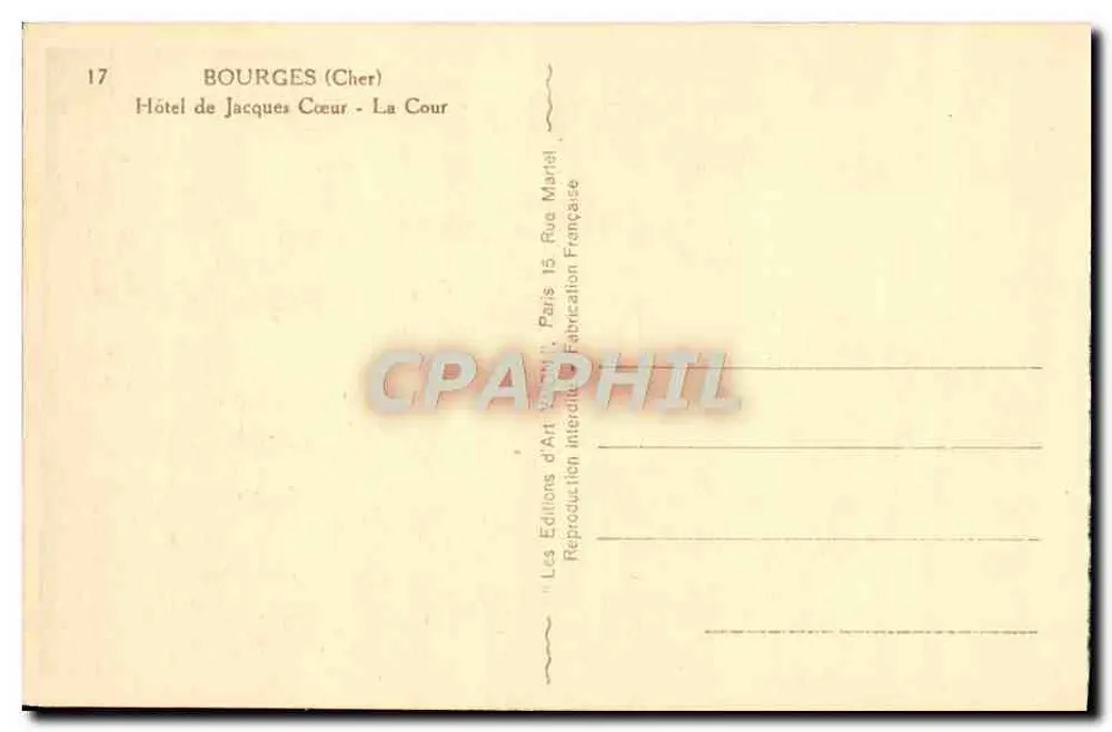 Bourges (Cher) — Hotel de Jacques Cœur - A Cour — Les Éditions d'Art Marial, Paris - Verso