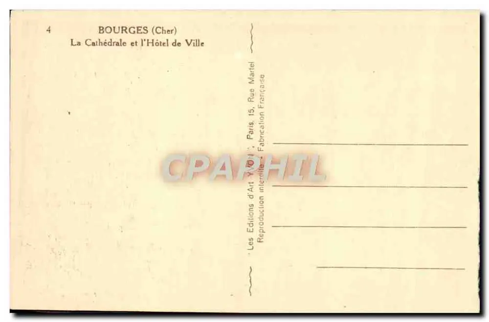 Bourges (Cher) — La Cattedrale e l'Hôtel de Ville — Les Éditions d'Art Yvon, Parigi - Verso