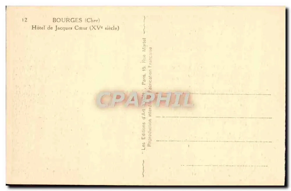 Bourges (Cher) — Hotel de Jacques Cœur (século XV) — Éditions d'Art Lyon - Verso