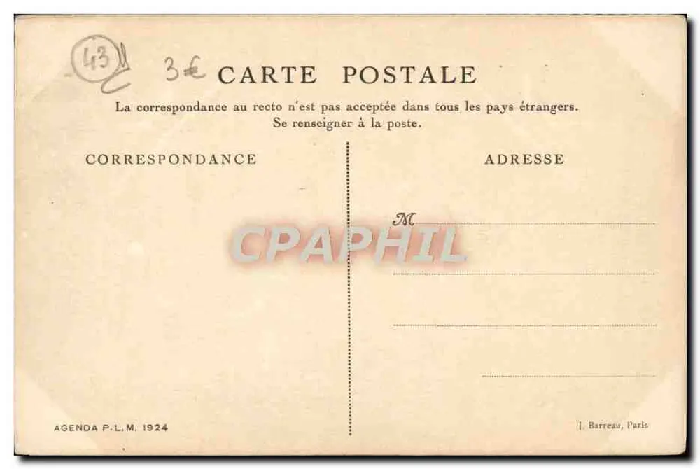 Velay — Le Puy. Vista geral — Agenda P.L.M. 1924, Cl. Vazeille - Verso