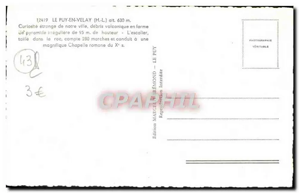Le Puy-en-Velay — Curiosidade vulcânica com capela romana — Edição Marchand Interdite - Verso