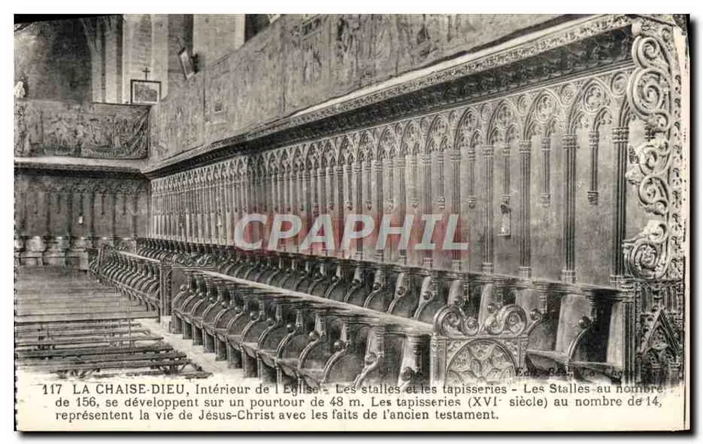 Innenraum der Kirche von La Chaise-Dieu — Die Bänke und die Wandteppiche — Éd. Béatrice, n° 117 - Vorderseite