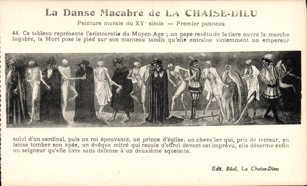 Taniec Śmierci z LA CHAISE-DIEU — Malarstwo ścienne z XV wieku — Pierwszy panel — Wyd. Béal, La Chaise-Dieu - Awers