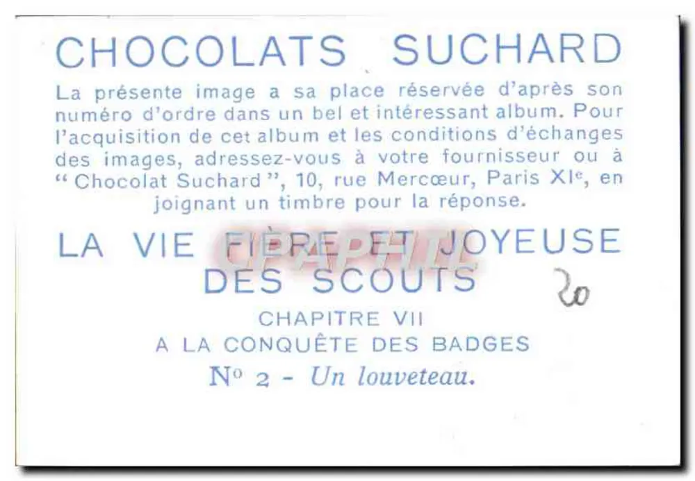 Scout in Uniform — Kapitel VII, Abzeichen Nr. 2 — P. Joubert, Chocolats Suchard - Rückseite