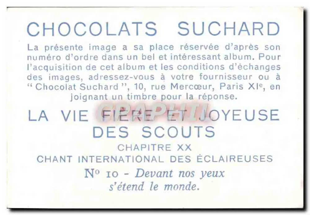 Zwei Guides, die einen Vierblattklee betrachten — Internationale Guide-Lied, Lied Nr. 10 — Chocolats Suchard - Rückseite
