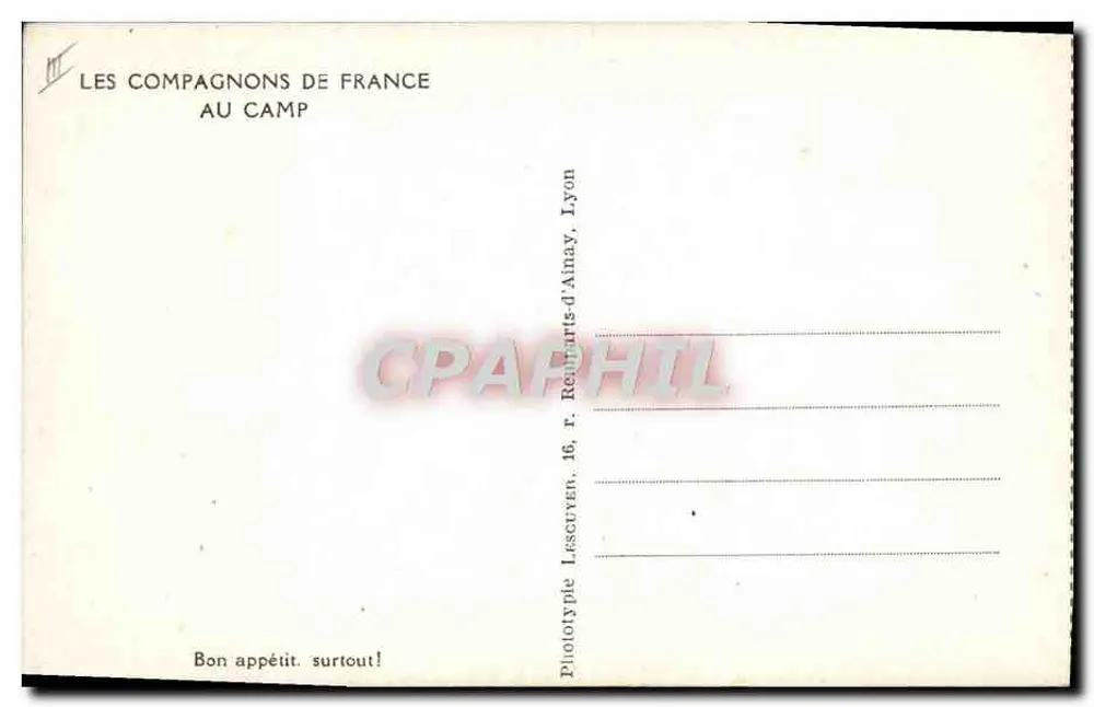 Les Compagnons de France am Lager — Ausgabe Lescruyen, Lyon - Rückseite