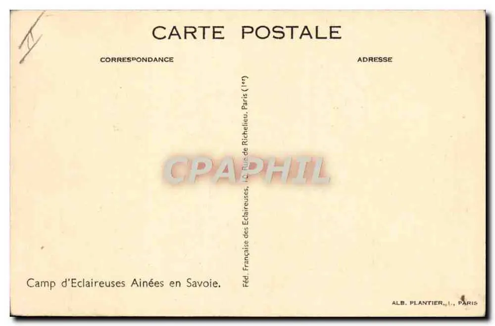 Lager der Senior Girl Guides in Savoie — Französische Vereinigung der Senior Girl Guides, Verlag ALB. PLANTIER, Paris - Rückseite