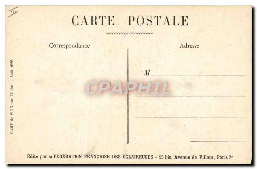Camp de Sion sobre o Oceano — Acampamento na floresta — Editada pela Federação Francesa das Escoteiras - Verso