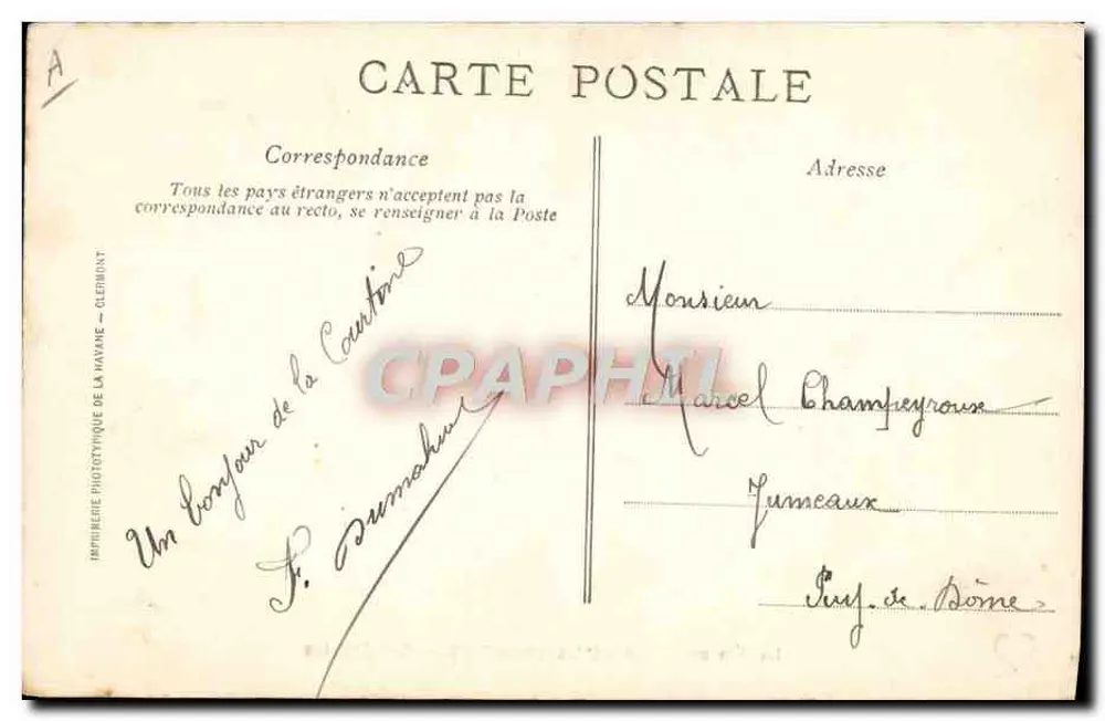 Leben am CAMP DE LA COURTINE — Die Kartoffeln — Imp. Phototypique de la Manivane, Clermont - Rückseite