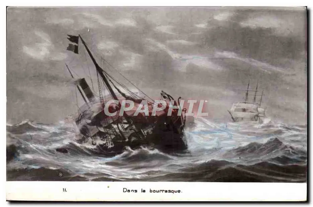 Navio em dificuldade na tempestade — ilustração marítima — série 11 - Frente