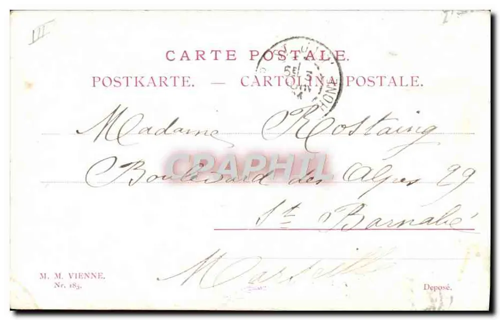 Zwei Kinder sitzen auf einer Bank — unter dem Mond — Zeichnung von E. E. Shepherd — Verlag M. M. Vienne, n° 183 - Rückseite