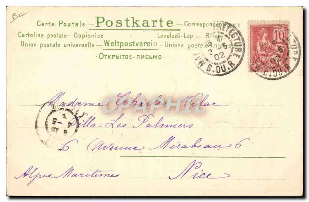 Frau in schwarzer Robe und Pelzschal in der Schnee — Verlag Zouzou Zouzou, Nr. 4803 - Rückseite