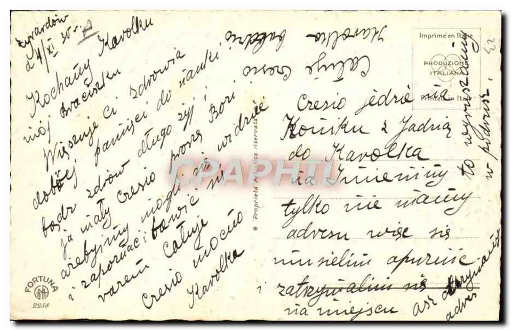 Zwei Kinder auf Pferd — Nacht-Szene — Fortuna, n° 2258 - Rückseite