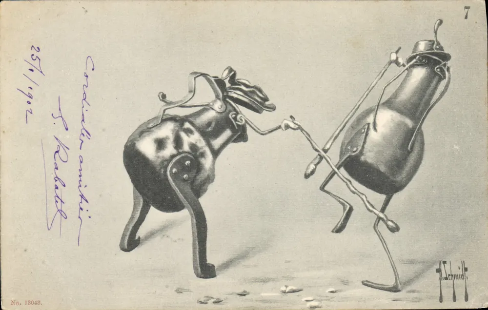 Zwei karikaturierte metallene Figuren — Zeichnung von T. Schmidt — Nr. 13048 - Vorderseite