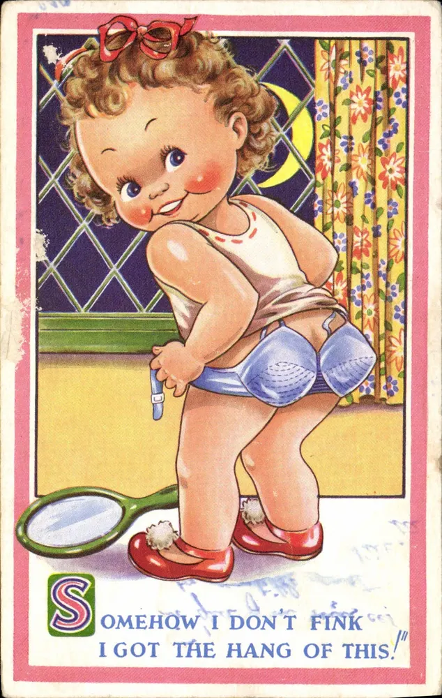Bébé en sous-vêtements — scène intérieure avec miroir et lune — éditeur S (logo S) n°7505 - Vorderseite
