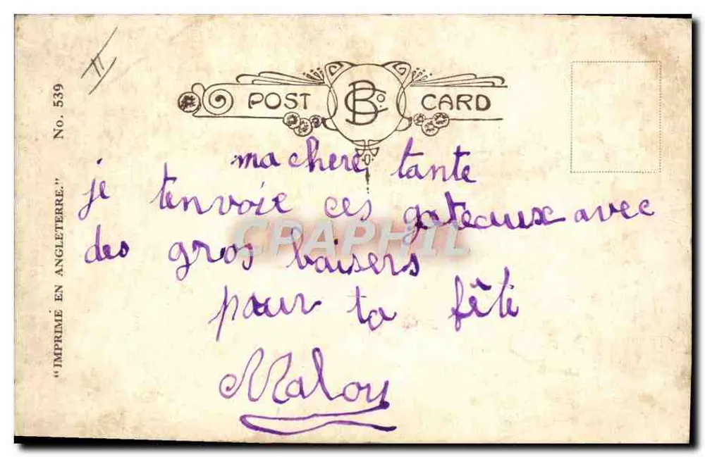 Kleine Köchin — Kuchen — Verlag B.C. Card, Nr. 539 - Rückseite