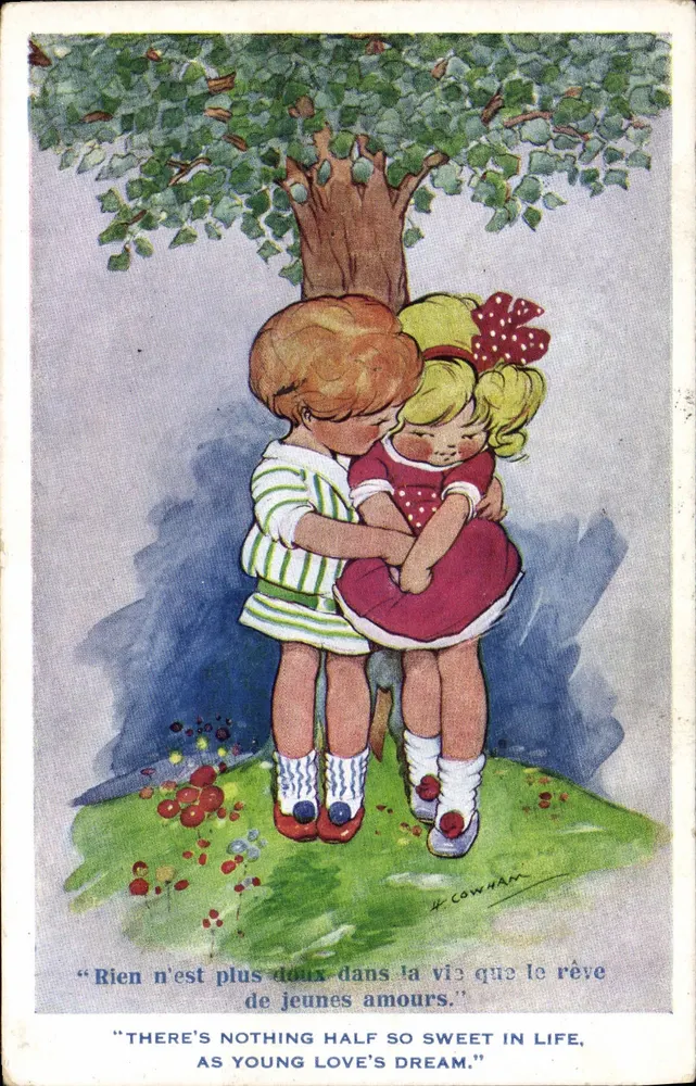 Zwei Kinder unter einem Baum — Inter-Art Co. Series No. 601 — H. COWHAN - Vorderseite
