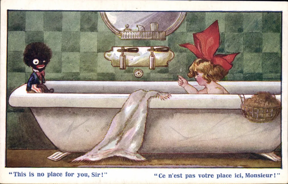 Baden — humoristische Szene mit schwarzer Figur und Kind — Inter-Art Co. Red Lion Square, London, Serie TWELVE-SIXTY-TWO, n° 1267 - Vorderseite