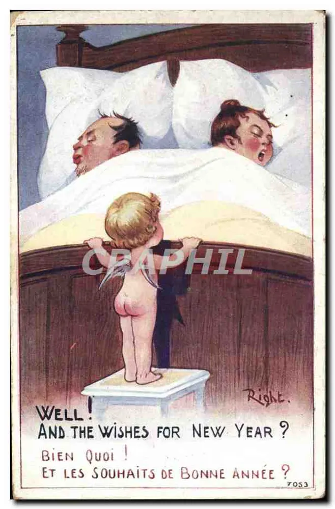 Zwei Männer schlafen in einem Bett — neugieriges Kind — Right, n°7033 - Vorderseite