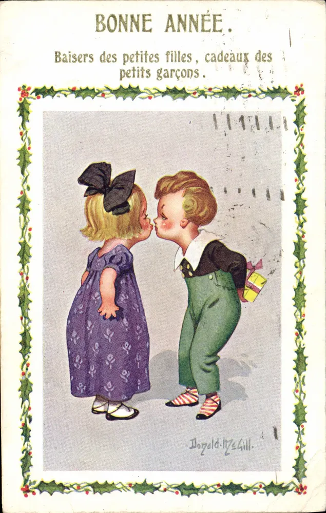 Kinder, die sich küssen — Frohe Neujahr — Donald MacGill - Vorderseite
