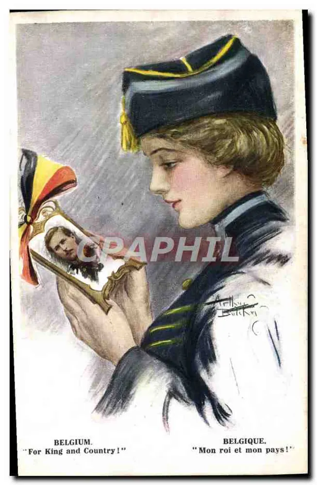 Femme en uniforme tenant un portrait — Belgique — Alpha Publishing Co. - Vorderseite