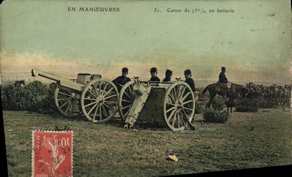 In Manöver — 75 mm Kanone in Batterie — Unbekannter Verlag, Nr. 51 - Vorderseite
