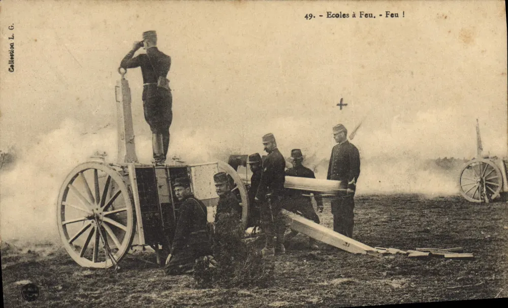Szkoły strzelnicze — ćwiczenia wojskowe z armatą — Zbiór L. G. n°49 - Awers