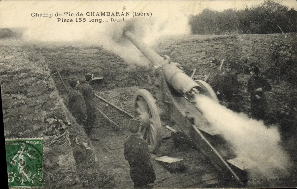 Schussplatz von CHAMBARAN (Isère) — Stück 155 lang.. feu ! — Baryade phot. edit. Grand Soult - Vorderseite