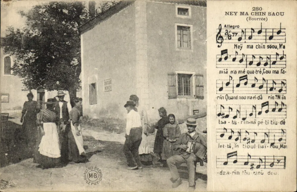 Bourrée — cena de rua com músico — Mangerit Brémont, n°280 - Frente