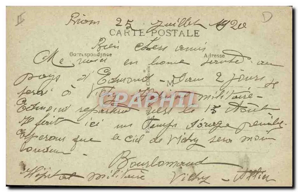 Nasza Auvergne (Region Puy-de-Dôme) — Scena życia wiejskiego — M. C. i wydawca Antonin Meyniel - Rewers