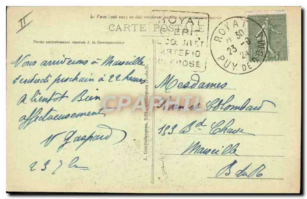 Cena de vida — A Auvergne — G. L'G. - 1213 - Verso