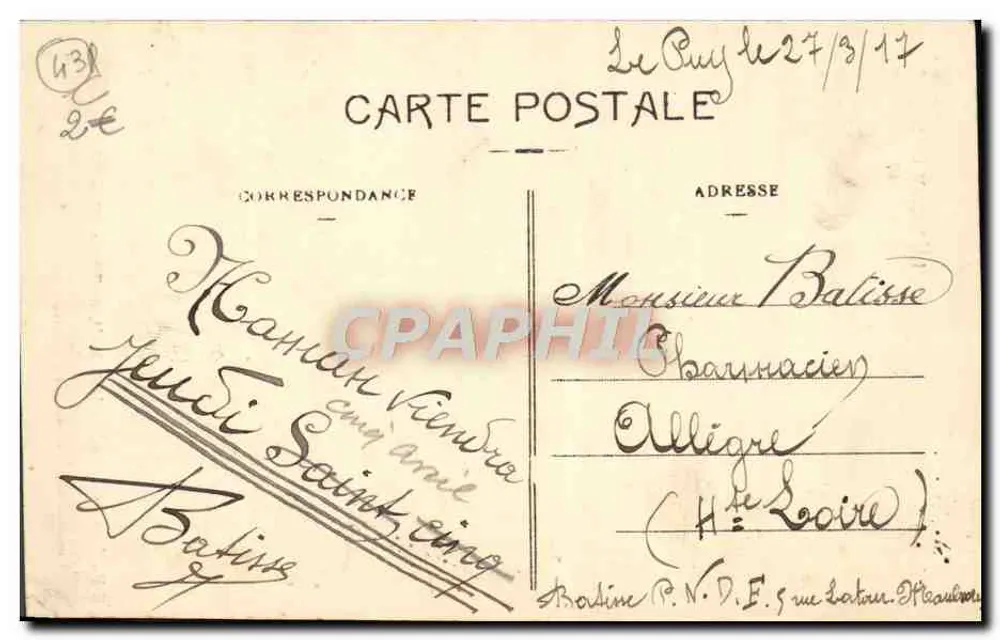 Le Puy — Kolossale Statue der N.-D. de France (22 m. 80 sur 17 m.) — Verlag nicht sichtbar - Rückseite