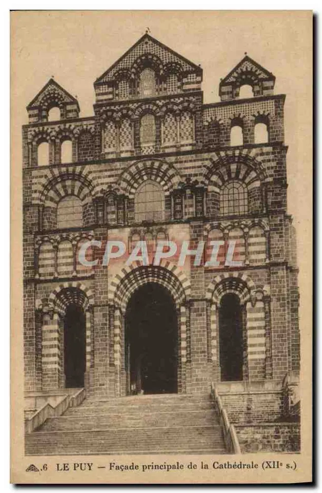 Le Puy — Hauptfassade der Kathedrale (12. Jahrhundert) — Cie des Arts Photographiques, Paris - Vorderseite