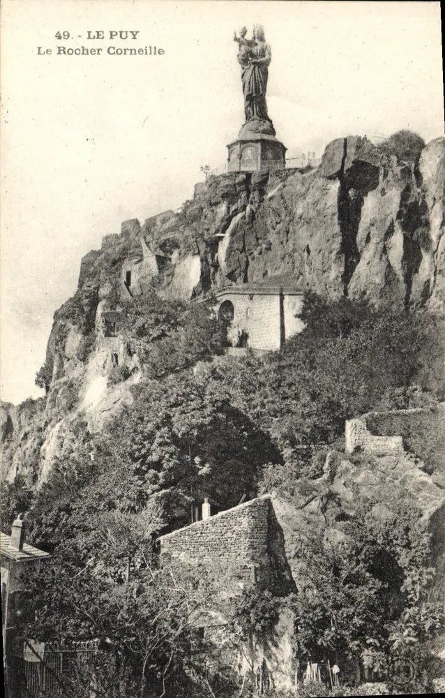 Le Puy - Le Rocher Corneille — estátua da Virgem com o Menino sobre uma rocha, editor Margerit-Béannon, n° 49 - Frente