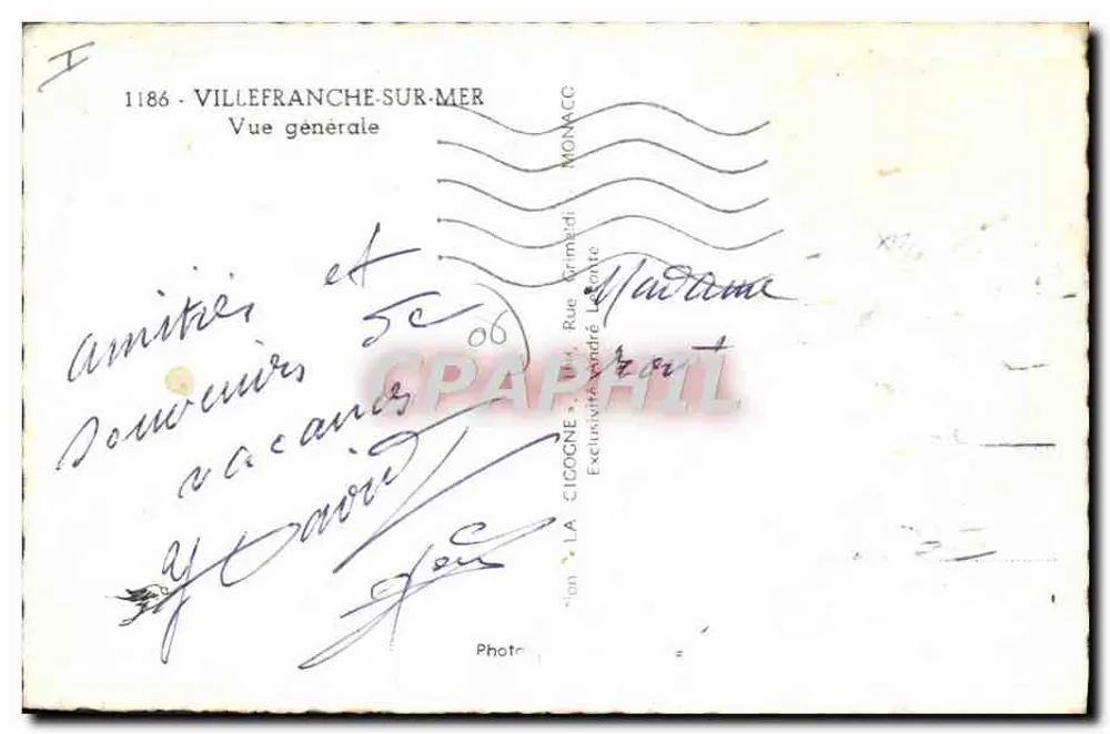 Villefranche-sur-Mer — Vista geral — A CIGOGNE - Verso