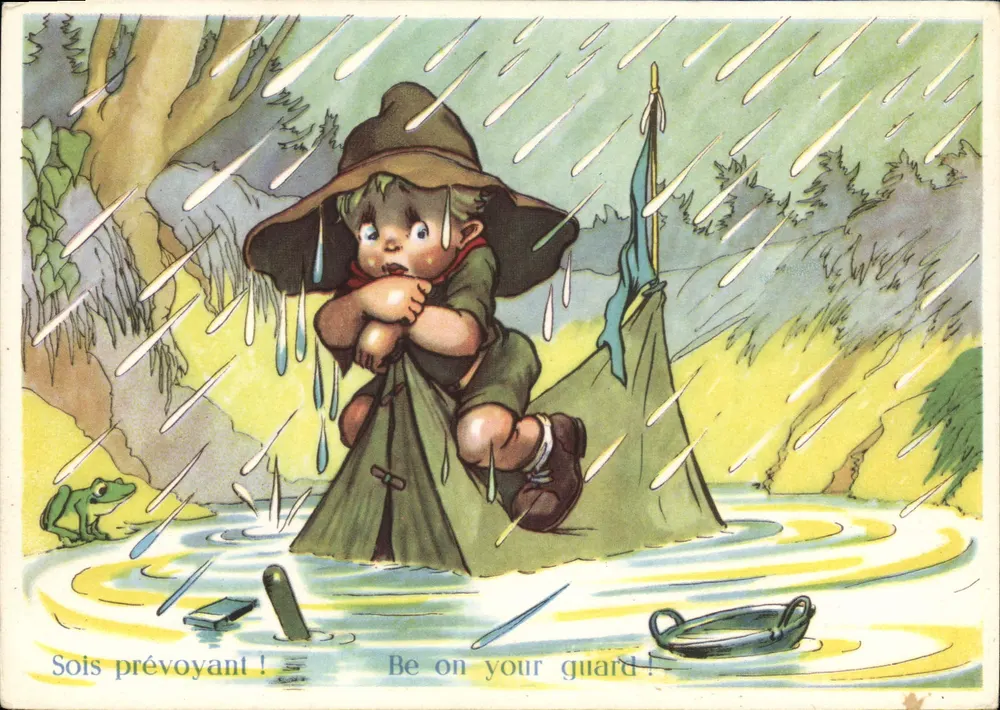 Criança sob a chuva — Seja prudente! — Éditions d'Art 'RUT', Paris - Frente