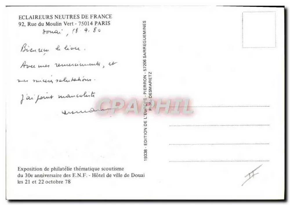 Scouts unter Flaggen — Scout-Philateliexposition — Verlag: Édition de l'Épique - Pierron - Rückseite