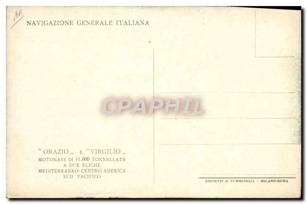Navio de cruzeiro — 'Orazio' e 'Virgilio' — editor Restetti e Tumminelli - Verso