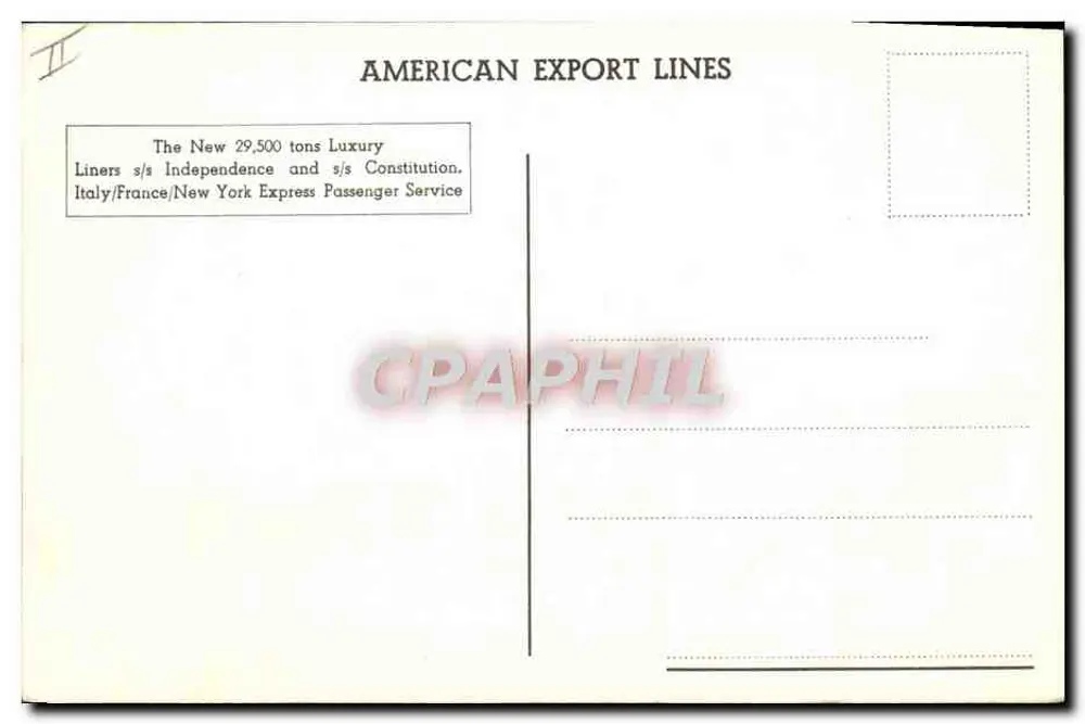 C cruzeiro Independence — American Export Lines — n° II - Verso