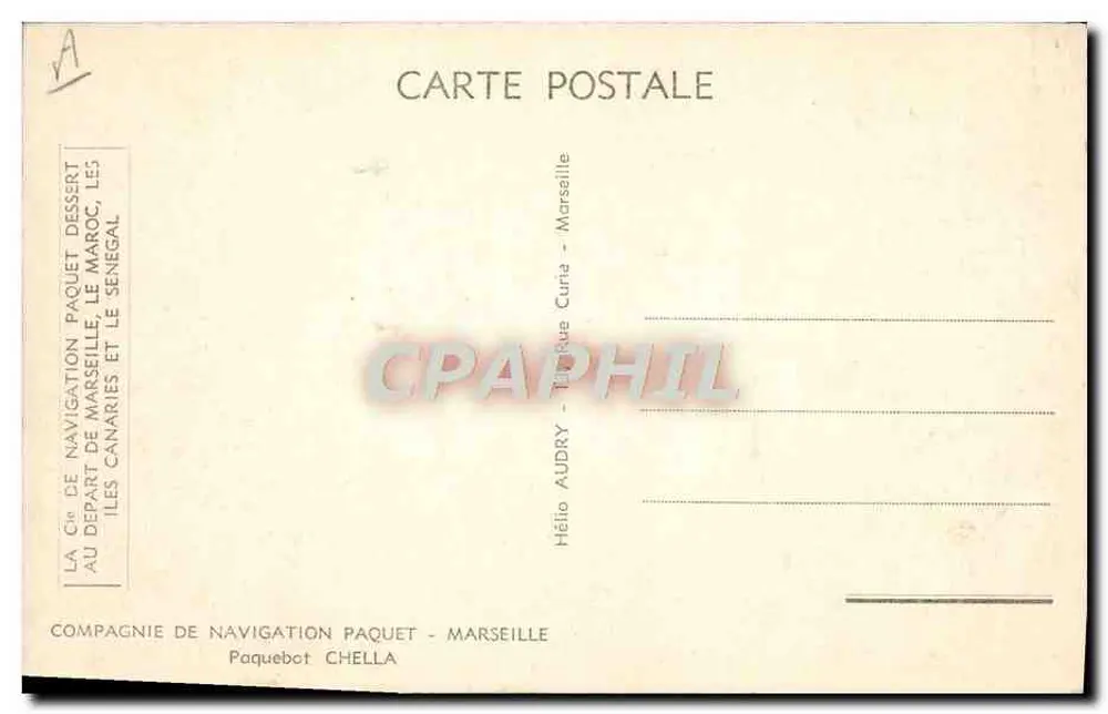 Paquebot CheLLa — Compagnie de Navigation Paquet — Marsiglia - Verso