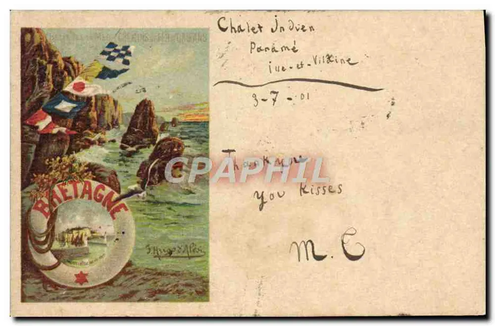 Bretagne — Küstenlandschaft mit Fahnen — Verlag J. Huguet & Cie - Vorderseite