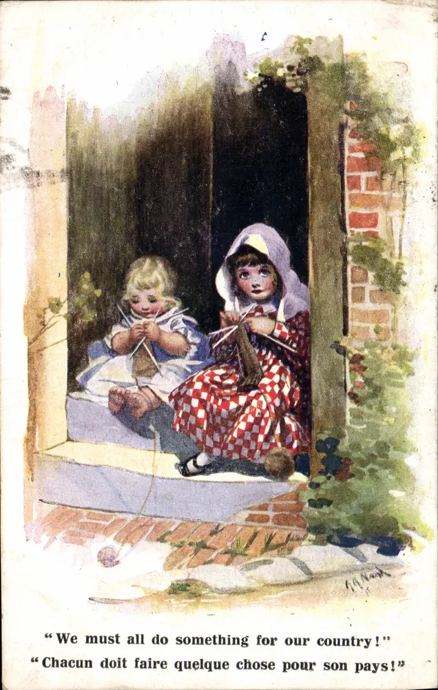 Zwei Kinder stricken — 'Jeder muss etwas für sein Land tun!' — Inter-Art Co. Serie Nr. 217 - Vorderseite