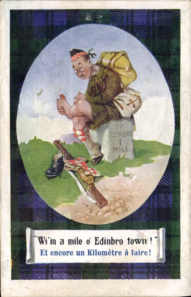 Müder Soldat neben einer Wegweiserplatte — Verlag Inters-Art, Serie 'Comique', Nr. 1513 - Vorderseite